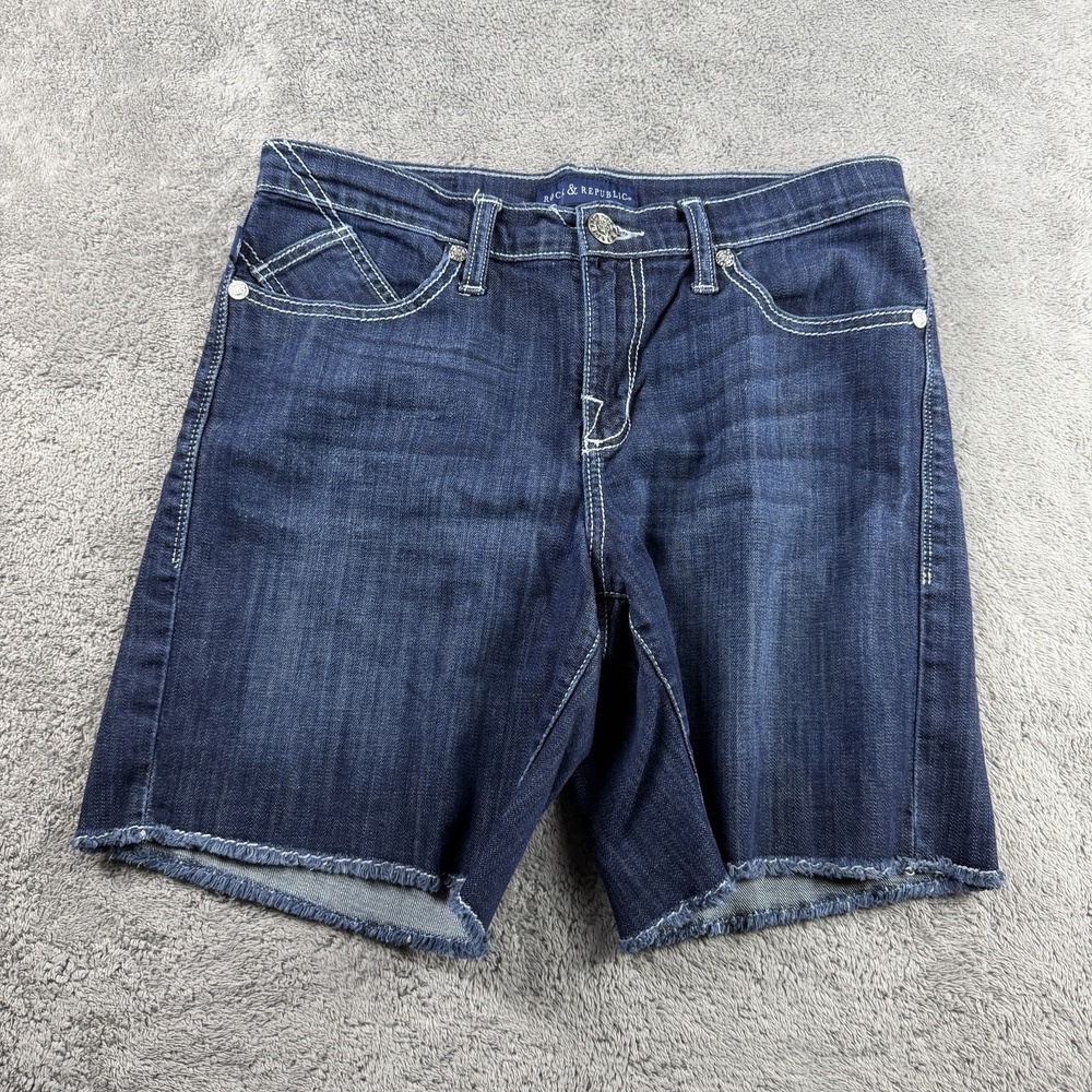 Rock & Republic Bumpershoot Denim Shorts Womens 10 Blue Raw Hem
